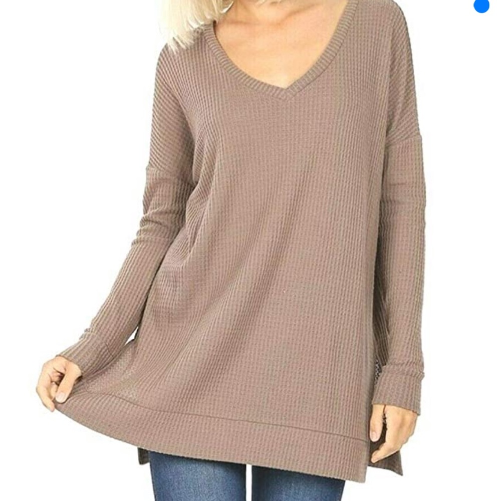 Tan waffle weave long sleeve top NIB